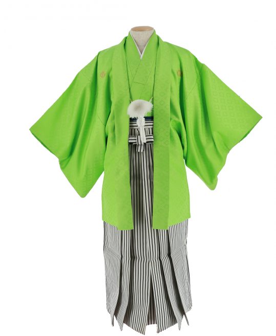 紋付袴No.149|明るい黄緑色　菱形模様対応身長 / 170cm前後